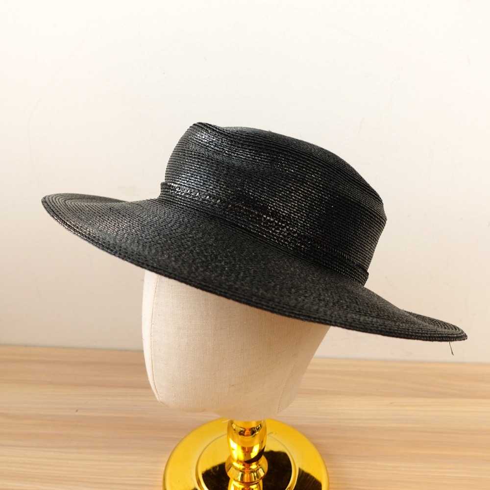 Vintage Gothic Cottagecore Wide Brim Straw Hat PAULINE TRIGERE Black Runway USA